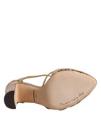 Dolce & Gabbana Beige Crystal Embellished Satin Leather Pumps Shoes