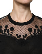 Dolce & Gabbana Black Floral Lace Short Sleeves Blouse Top