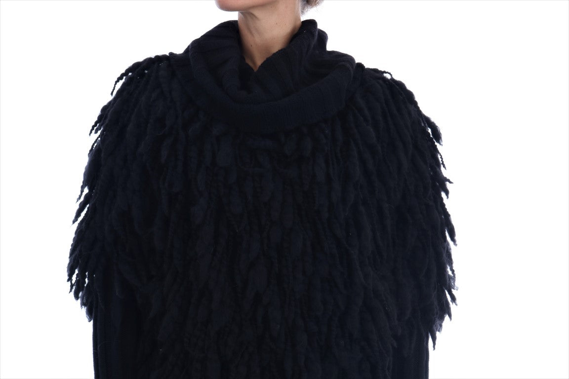 Dolce & Gabbana Black Fringes Wool Pullover Sweater