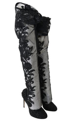 Dolce & Gabbana Black Floral Embroidered Socks Boots