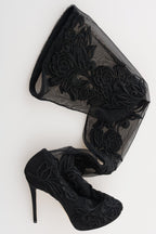 Dolce & Gabbana Black Floral Embroidered Socks Boots