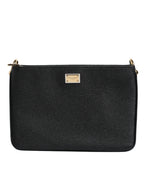 Dolce & Gabbana Black Grain Leather Logo Plaque Clutch Bag