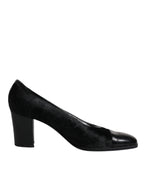 Dolce & Gabbana Black Leather Block Heels Pumps Shoes