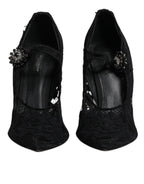 Dolce & Gabbana Black Lace Crystals Mary Jane Pumps Shoes