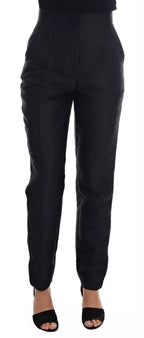 Dolce & Gabbana Black Floral Brocade High Waist Pants