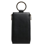 Dolce & Gabbana Black Leather Logo Plaque Neck Strap Card Coin Wallet