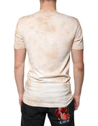 Dolce & Gabbana Beige Graphic Print Cotton V-neck T-shirt