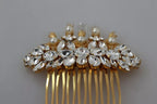 Dolce & Gabbana Gold Brass Clear Crystal Hair Stick Accessory Comb