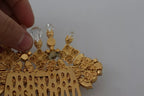 Dolce & Gabbana Gold Brass Clear Crystal Hair Stick Accessory Comb