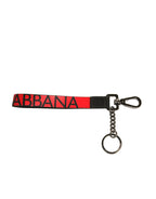 Dolce & Gabbana Red Logo Leather Silver Brass Holder Keychain Keyring