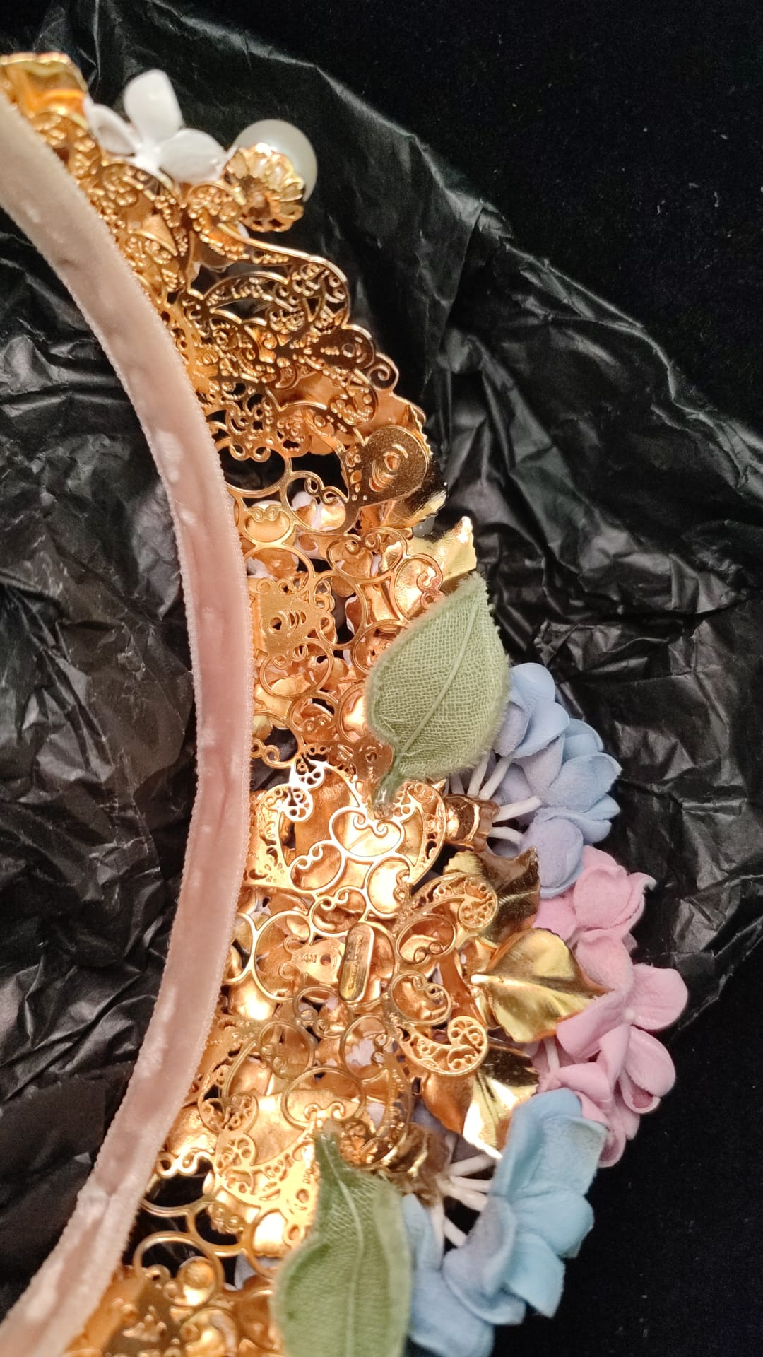 Dolce & Gabbana Gold Crystal Purple Hortensia Headband Crown Diadem
