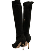 Dolce & Gabbana Black Suede Stiletto Knee High Boots Shoes