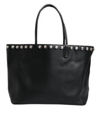 Dolce & Gabbana Black Crystal Leather Shopping Women Tote Bag