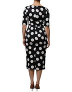Dolce & Gabbana Black White Silk Polka Dots Sheath Midi Dress