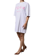 MSGM White Logo Print Cotton T-shirt Short Sleeves Mini Dress