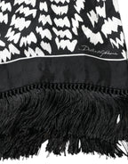 Dolce & Gabbana Black White Patterned Fringes Shawl Scarf