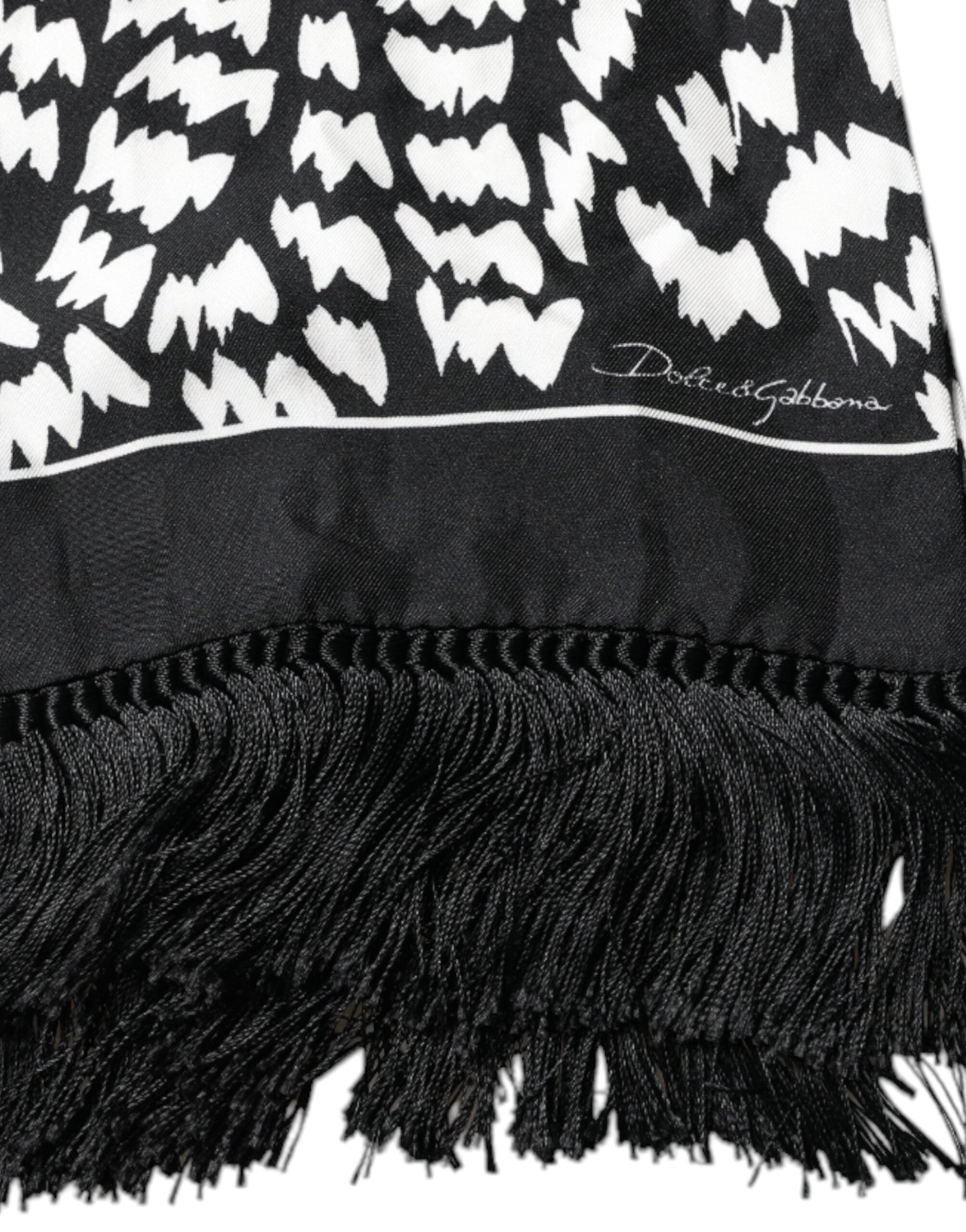 Dolce & Gabbana Black White Patterned Fringes Shawl Scarf