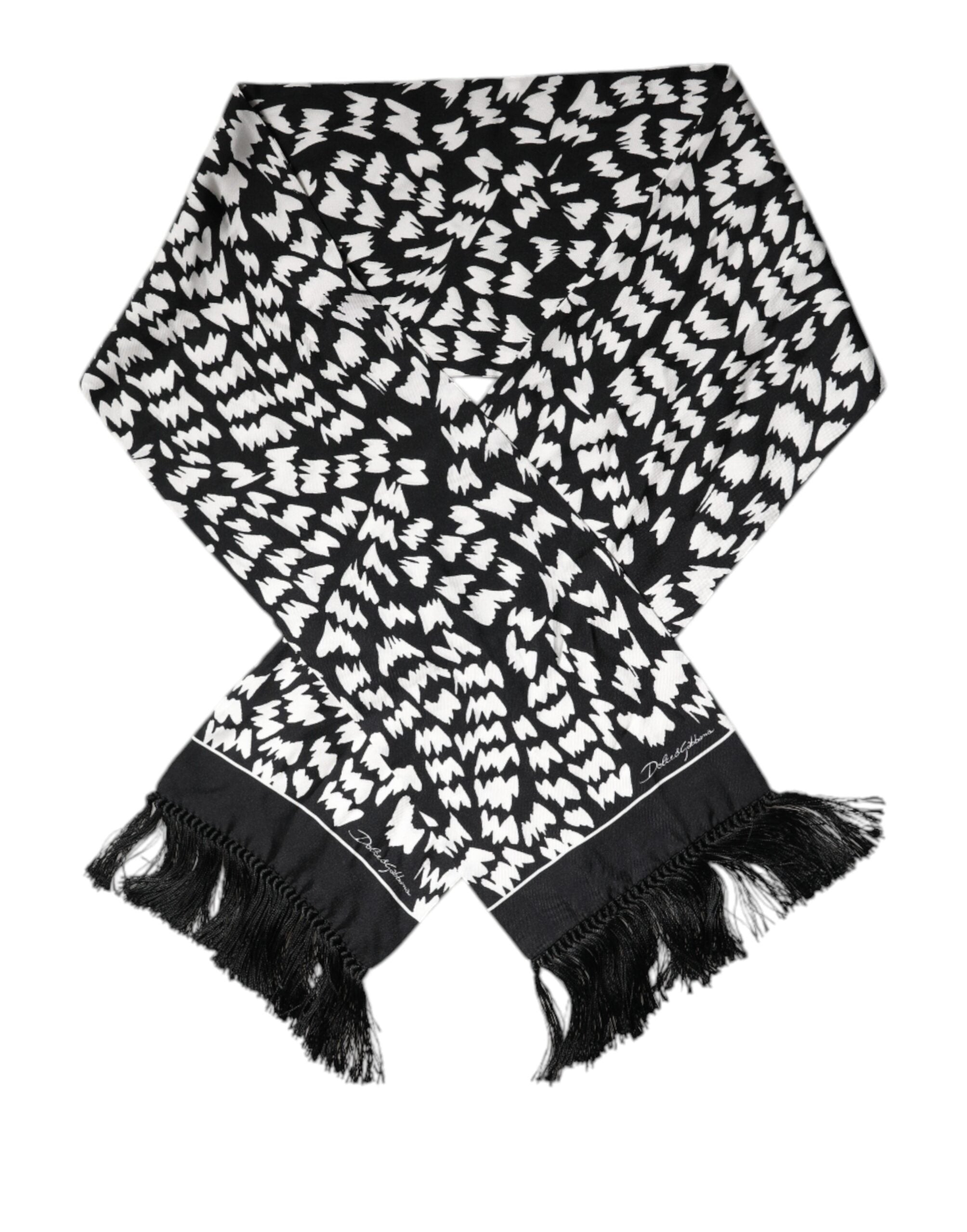 Dolce & Gabbana Black White Patterned Fringes Shawl Scarf