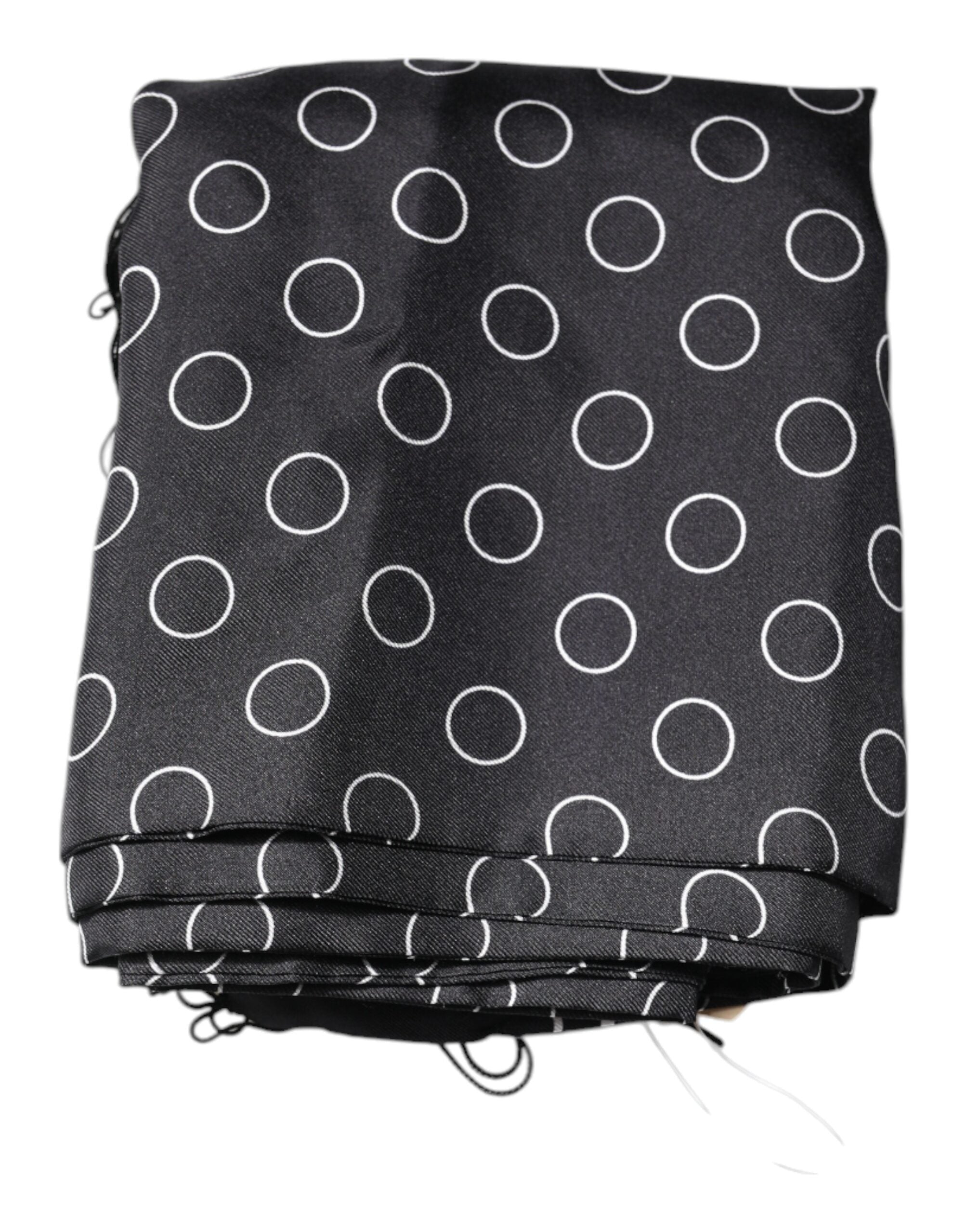 Dolce & Gabbana Black Circles Silk Fringes Shawl Wrap Scarf