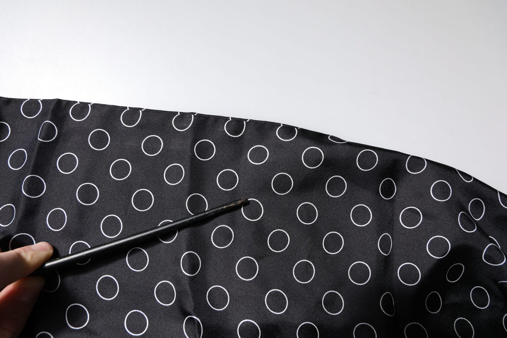 Dolce & Gabbana Black Circles Silk Fringes Shawl Wrap Scarf