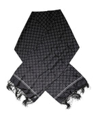 Dolce & Gabbana Black Circles Silk Fringes Shawl Wrap Scarf
