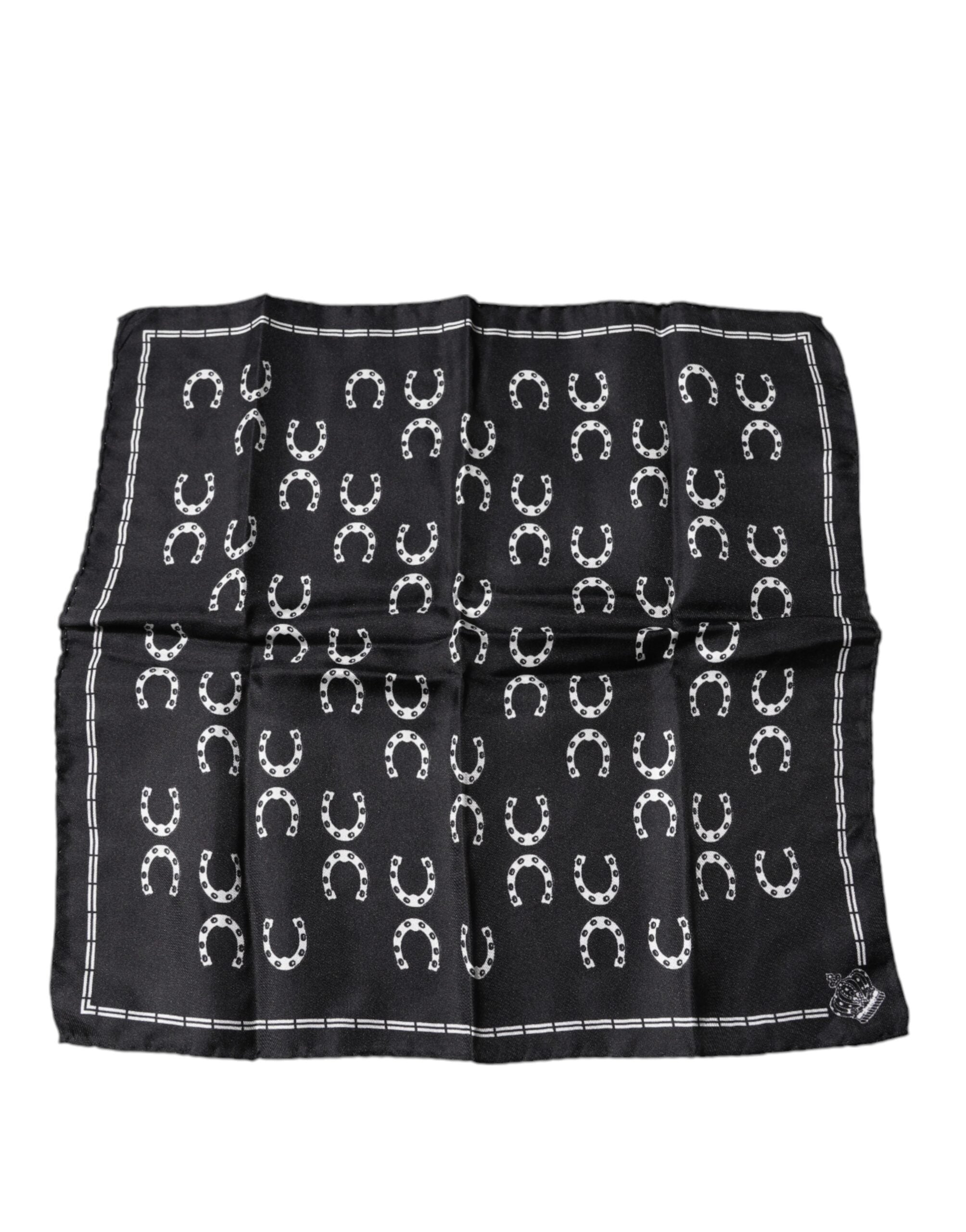 Dolce & Gabbana Black Horseshoe Silk Square Handkerchief Scarf