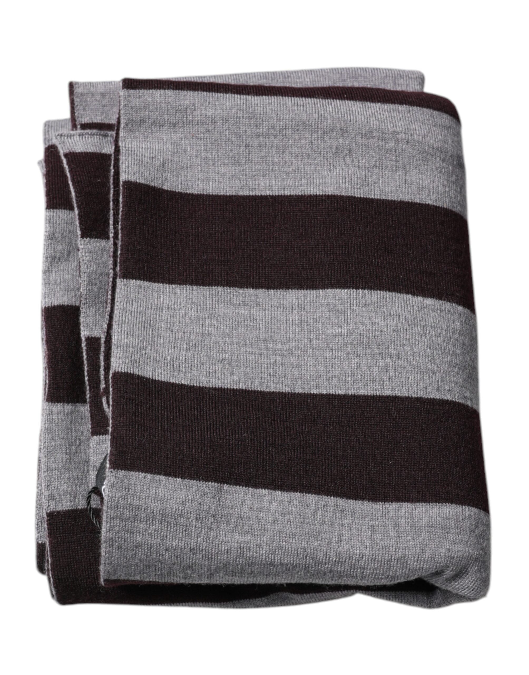 Dolce & Gabbana Black Gray Stripes Wool Neck Wrap Scarf