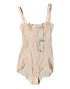 Dolce & Gabbana Beige Tulle Balconette Bra Bodysuit Underwear