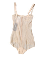 Dolce & Gabbana Beige Tulle Balconette Bra Bodysuit Underwear