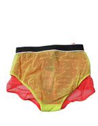 Dolce & Gabbana Red Yellow Tulle Mid Waist Panty Underwear