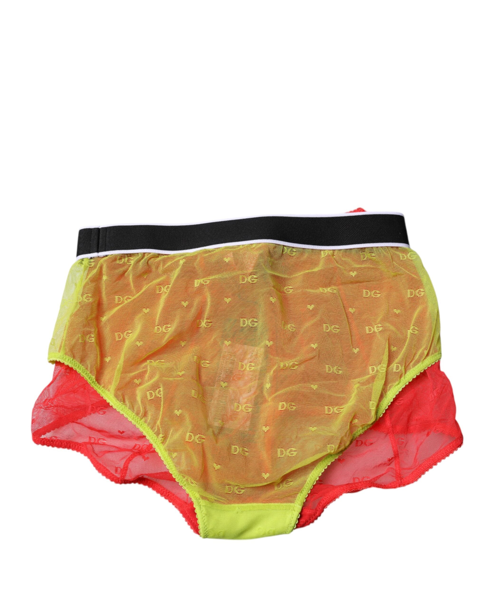 Dolce & Gabbana Red Yellow Tulle Mid Waist Panty Underwear