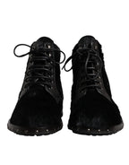 Dolce & Gabbana Black Pony Style Leather Mid Calf Boots Shoes