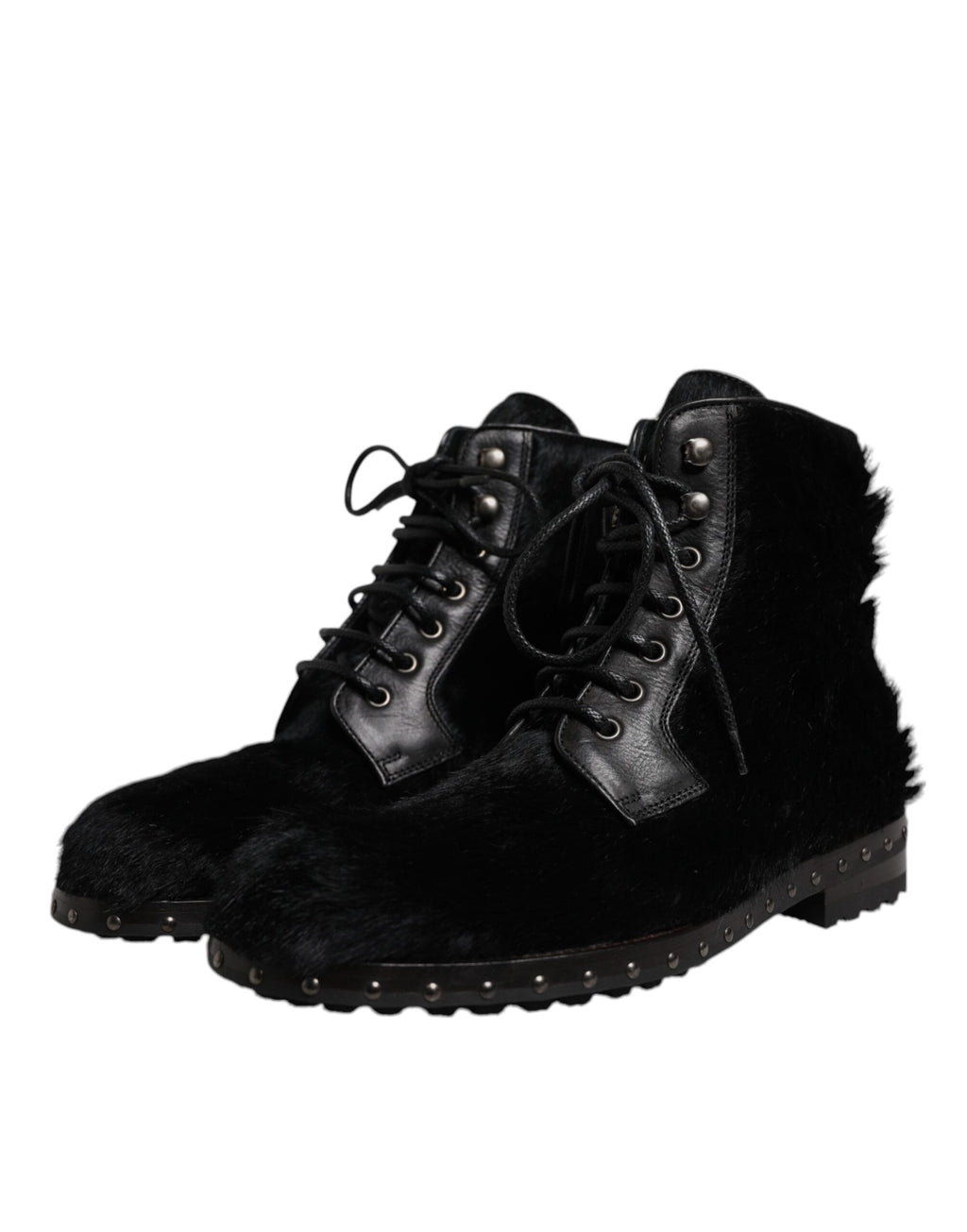 Dolce & Gabbana Black Pony Style Leather Mid Calf Boots Shoes