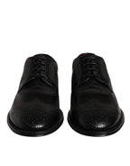 Dolce & Gabbana Black Embroidered Classic Leather Derby Dress Shoes