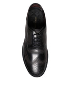 Dolce & Gabbana Black Embroidered Classic Leather Derby Dress Shoes