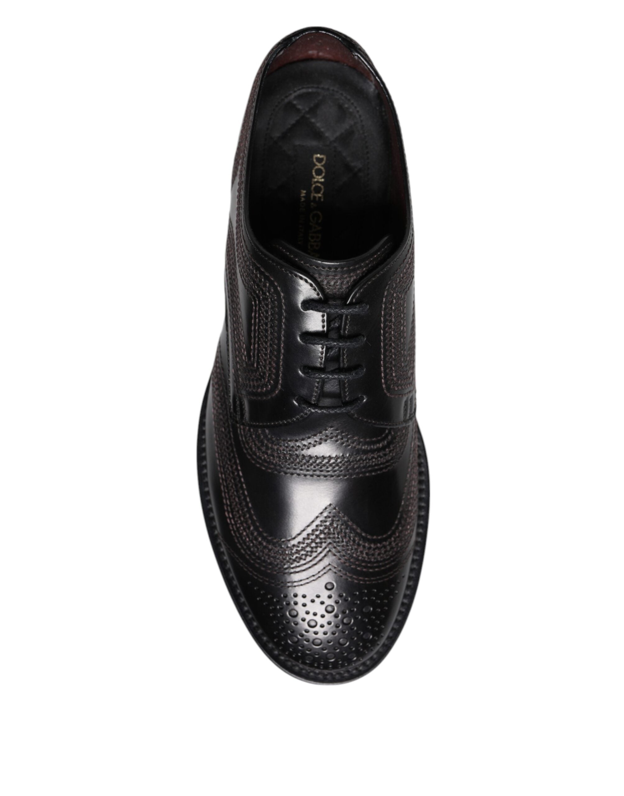 Dolce & Gabbana Black Embroidered Classic Leather Derby Dress Shoes