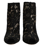 Dolce & Gabbana Black Floral Lace Heels Ankle Boots Shoes