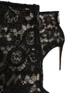 Dolce & Gabbana Black Floral Lace Heels Ankle Boots Shoes