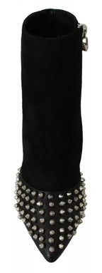 Philipp Plein Black Suede Studded Heels Ankle Boots Shoes