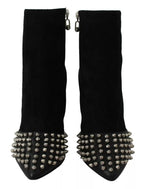 Philipp Plein Black Suede Studded Heels Ankle Boots Shoes
