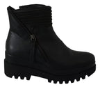 Ovyé Black Leather Zipper Ankle Boots Shoes