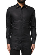 Dolce & Gabbana Black GOLD Cross Embellished Men Dress Shirt
