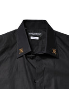 Dolce & Gabbana Black GOLD Cross Embellished Men Dress Shirt