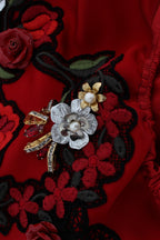 Dolce & Gabbana Red Silk Crystal Roses Shorts
