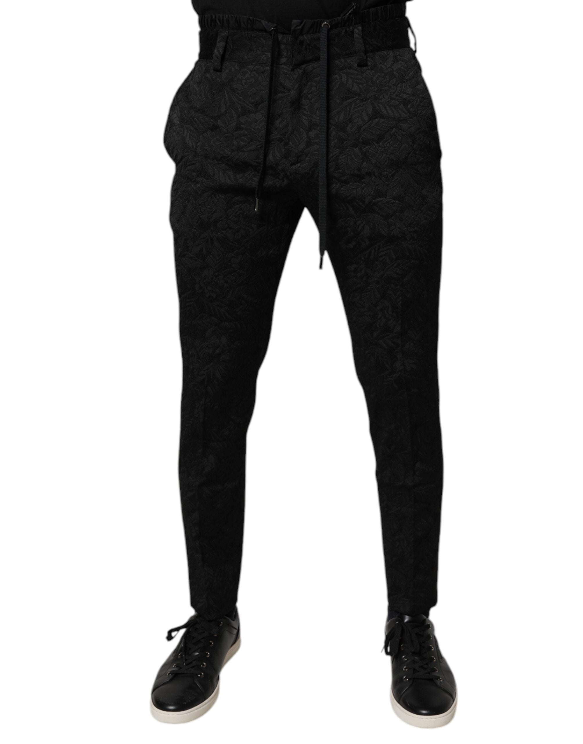 Dolce & Gabbana Black Brocade Polyester Skinny Dress Pants