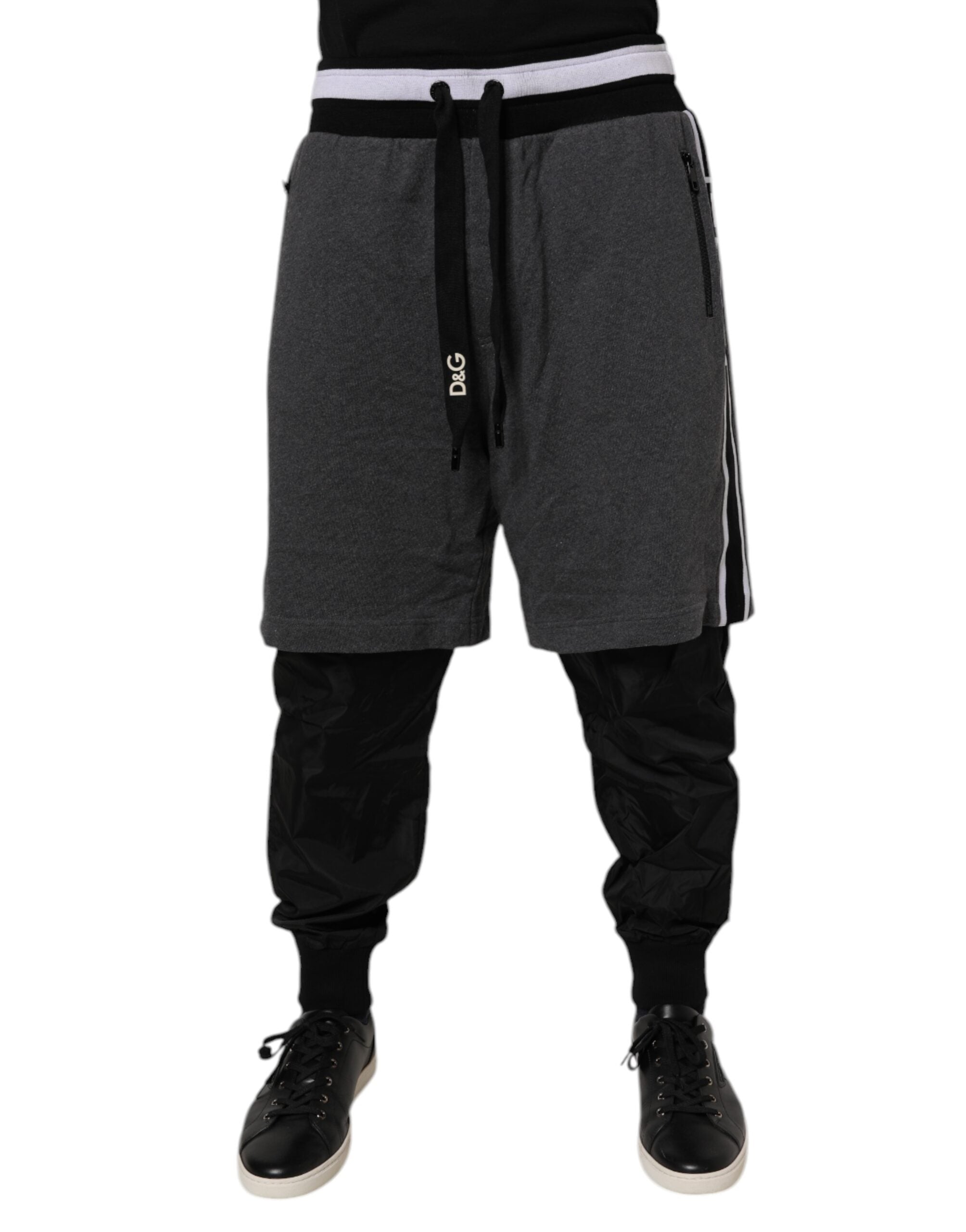 Dolce & Gabbana Black Gray Cotton Layered Men Sweatpants Pants