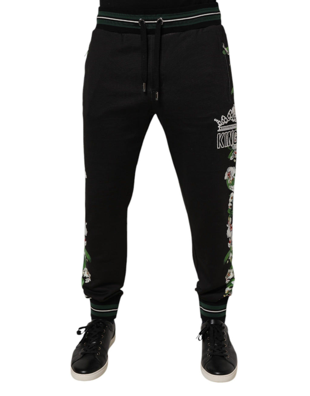 Dolce & Gabbana Black Floral King Men Jogger Sweatpants Pants