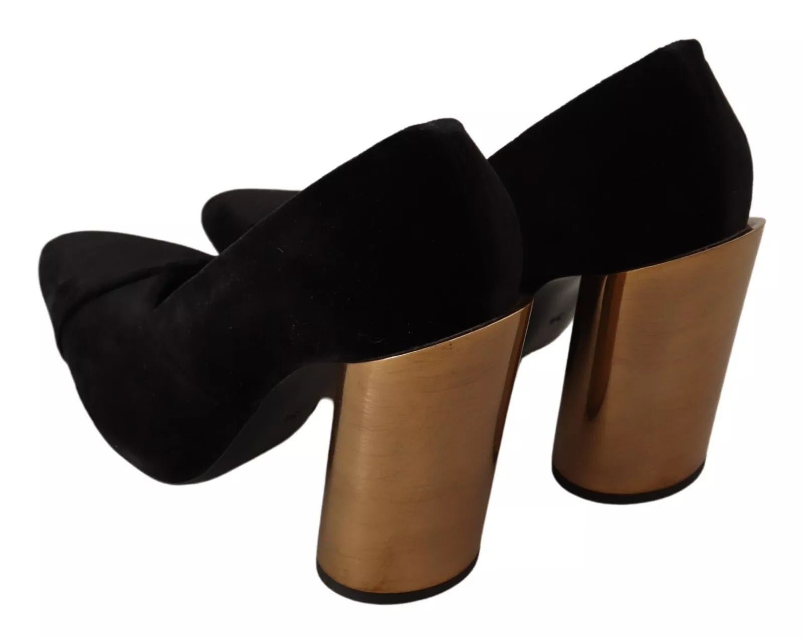 Jil Sander Black Leather Suede Block Heels Pumps Shoes