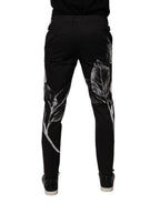 Dolce & Gabbana Black Cotton Floral Skinny Dress Pants