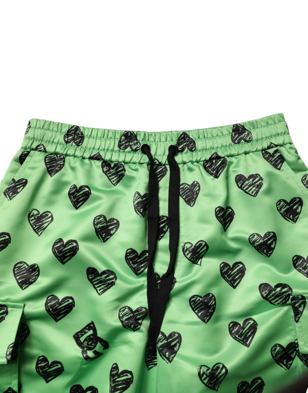 Dolce & Gabbana Green Heart Print Cargo Men Bermuda Shorts